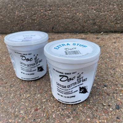 Doc's Catfish Dip Bait 12 oz Cups Extra Stiff - Dented Container 50% off