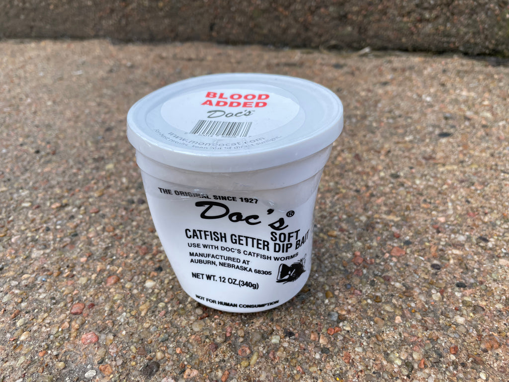 Doc's Catfish Dip Bait 12 oz Cups Blood Added - Dented Container 50% off