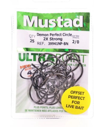 Mustad Demon® Perfect Offset Circle Hooks (Size: 2/0, Pack: 12)  [MUST39950NPBL:12793] - €2.98 : 24Tackle, Fishing Tackle Online Store