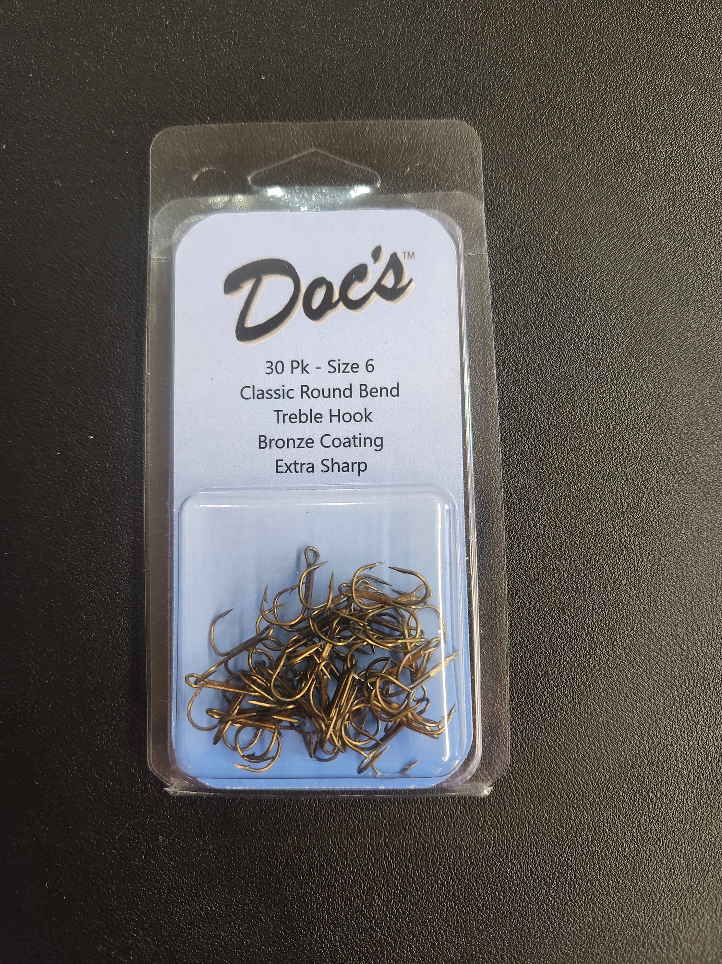 Clam Shell of Doc's treble hooks