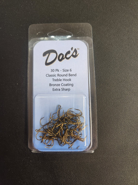 Clam Shell of Doc's treble hooks