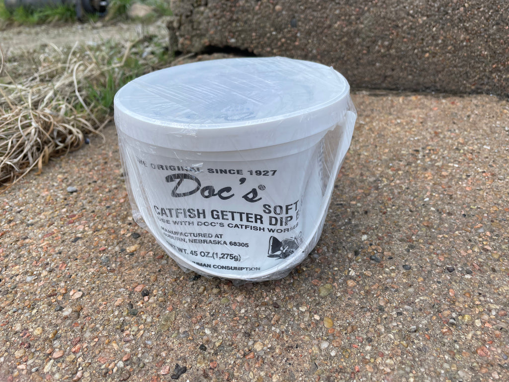Doc's Catfish Dip Bait 45 oz Tubs Extra Stiff - Dented Container 50% o –  Mondocat - Fish Big or Go Home