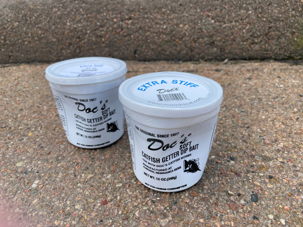 Doc's Catfish Dip Bait 12 oz Cups Extra Stiff - Dented Container 50% o –  Mondocat - Fish Big or Go Home