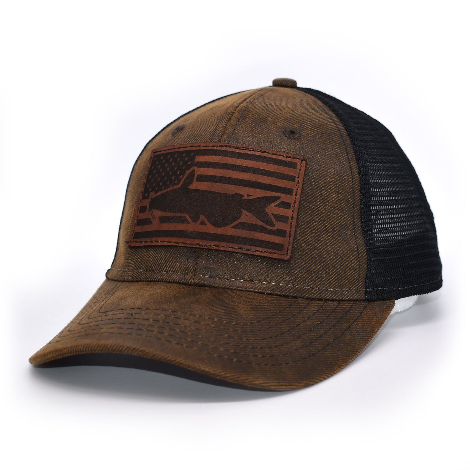 Catfish Leather Patch Flag Hat - Brown / Black - Bucks of America